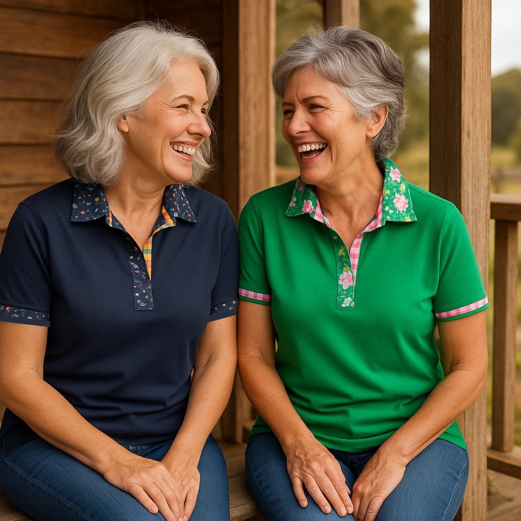 Navy Wildflower Short Sleeve Polo Top