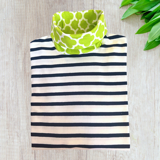 Navy stripe with lime deco collar Roll Neck Skivvy