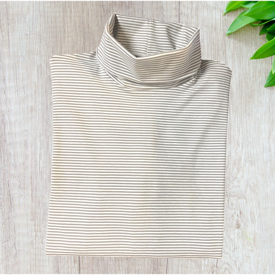 Beige fine stripe Roll Neck Skivvy