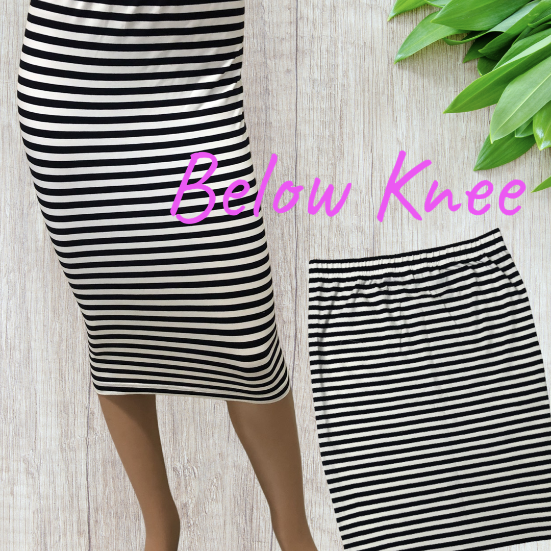 Cotton Lycra Tube Skirt Black and White Stripe