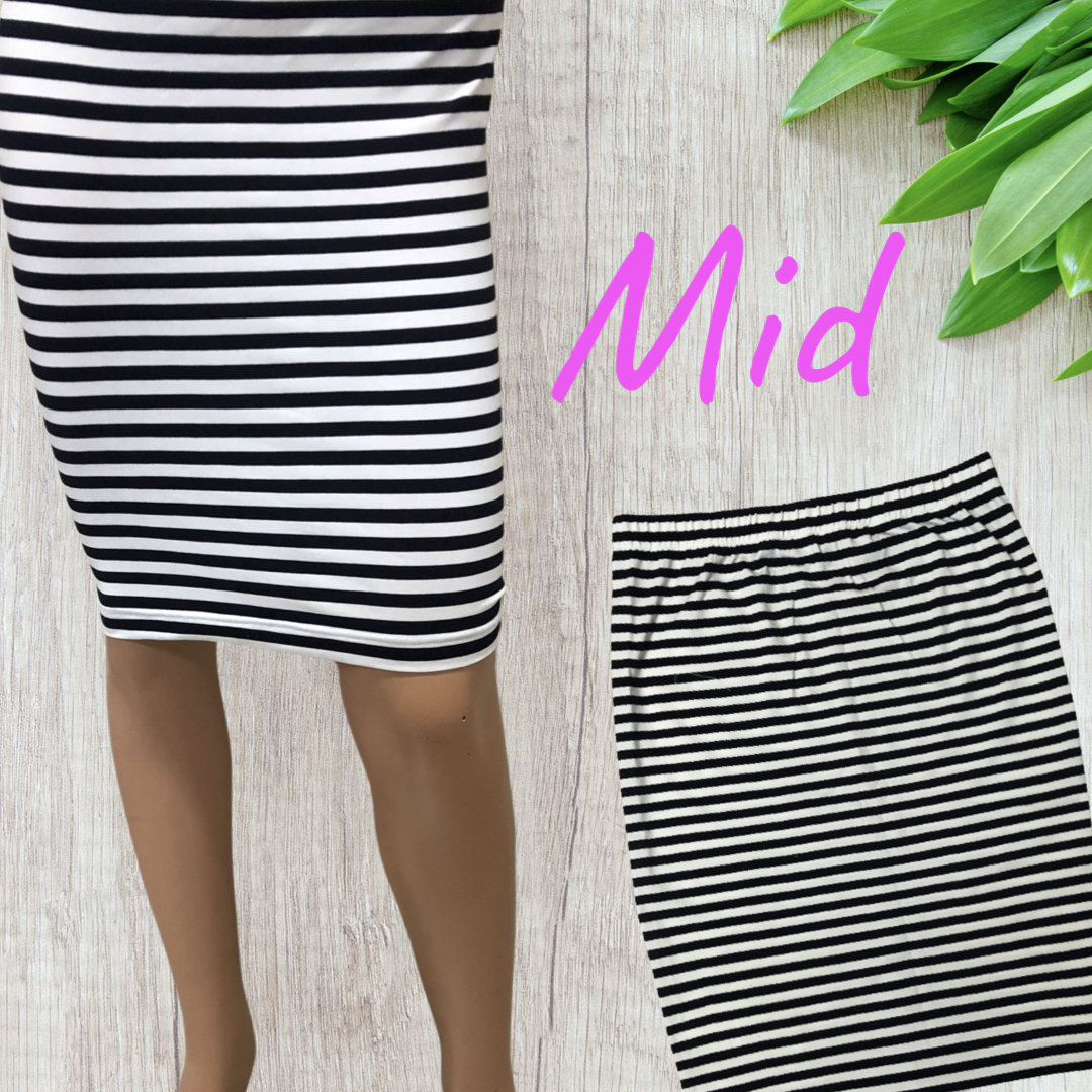 Cotton Lycra Tube Skirt Black and White Stripe