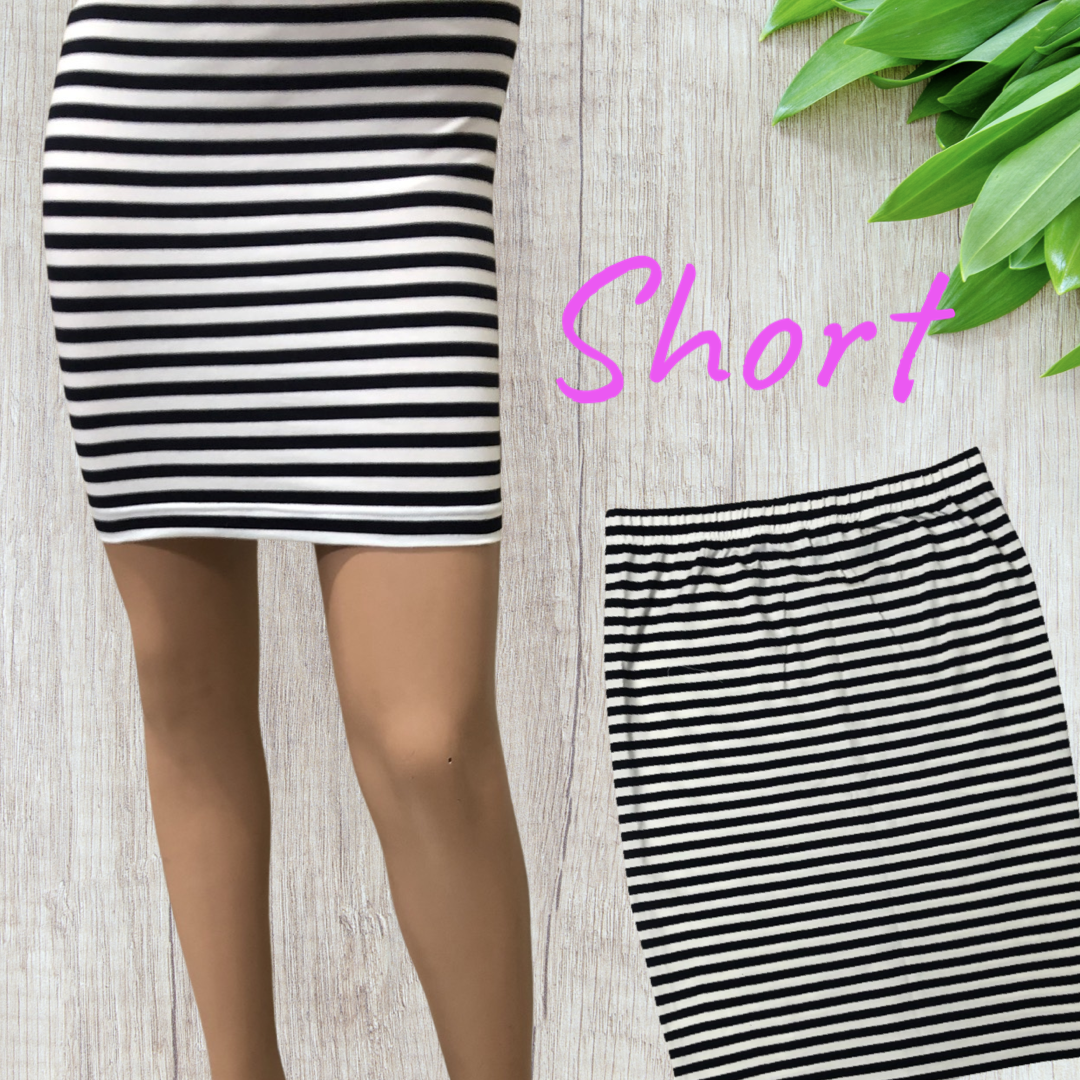 Cotton Lycra Tube Skirt Black and White Stripe