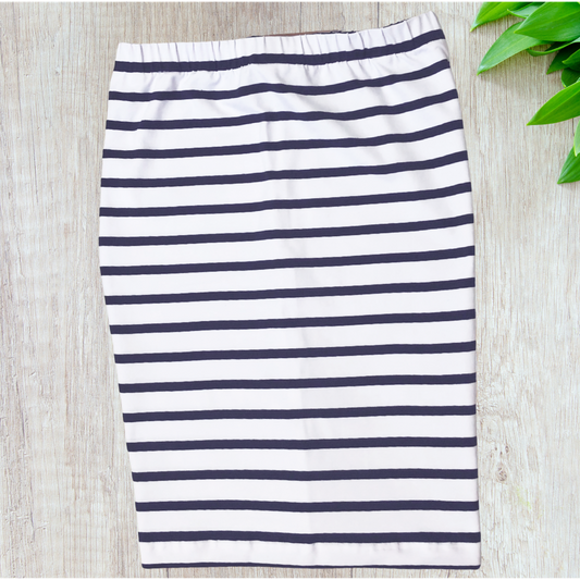 Cotton Lycra Tube Skirt White @ Navy Stripe