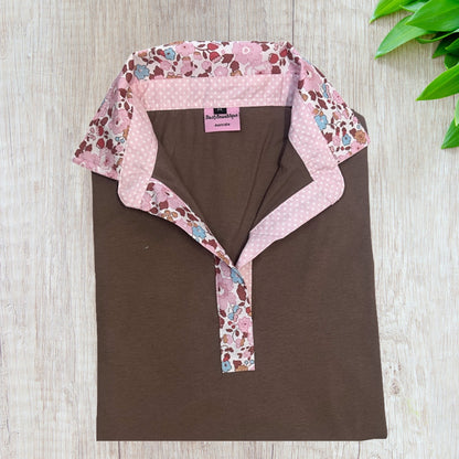 Mocha Blossom Short Sleeve Polo Top