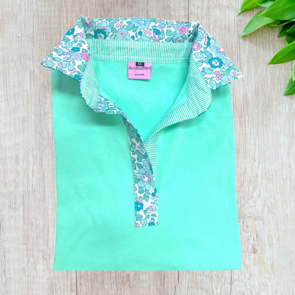 Mint Blossom Short Sleeve Polo Top