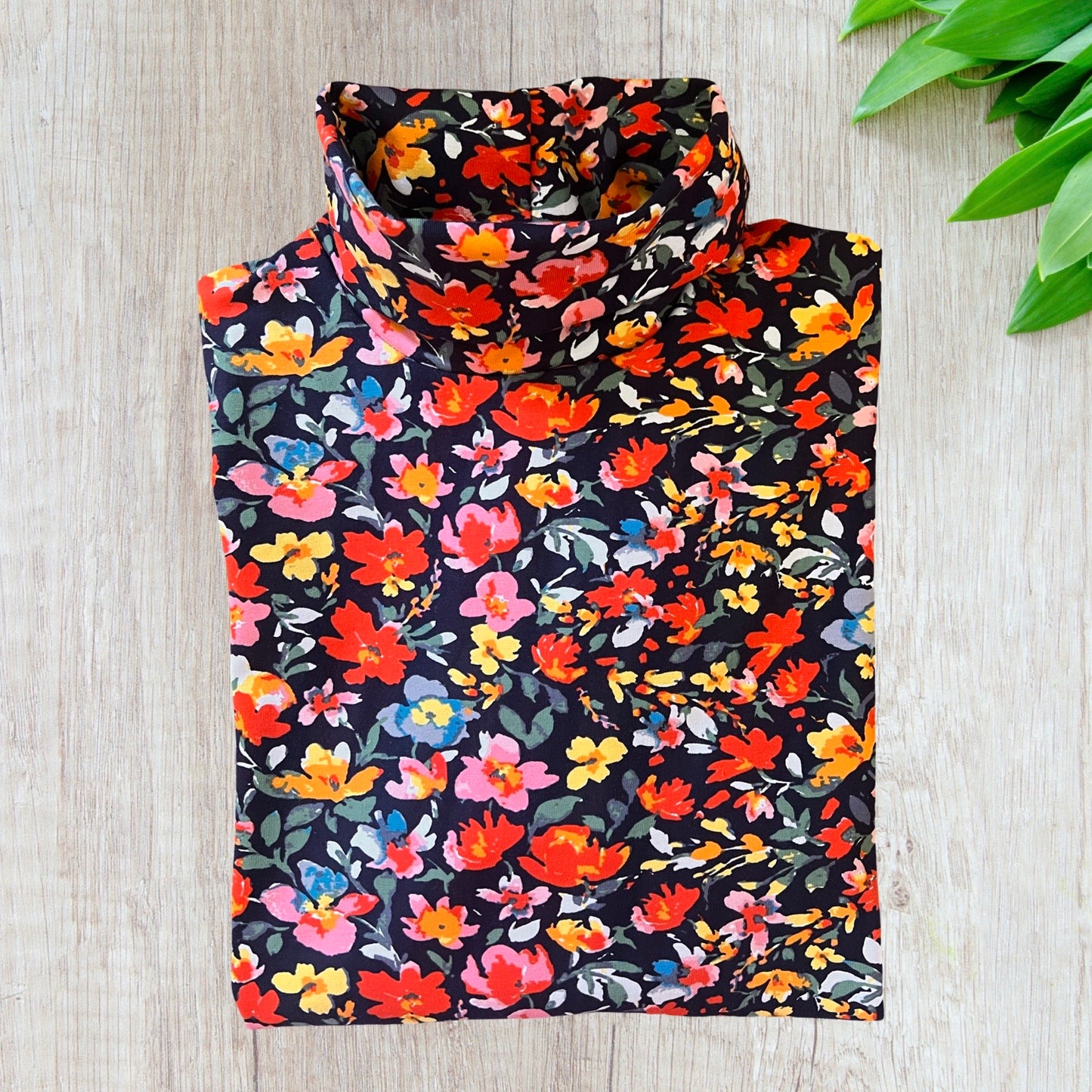 Navy Floral Roll Neck Skivvy