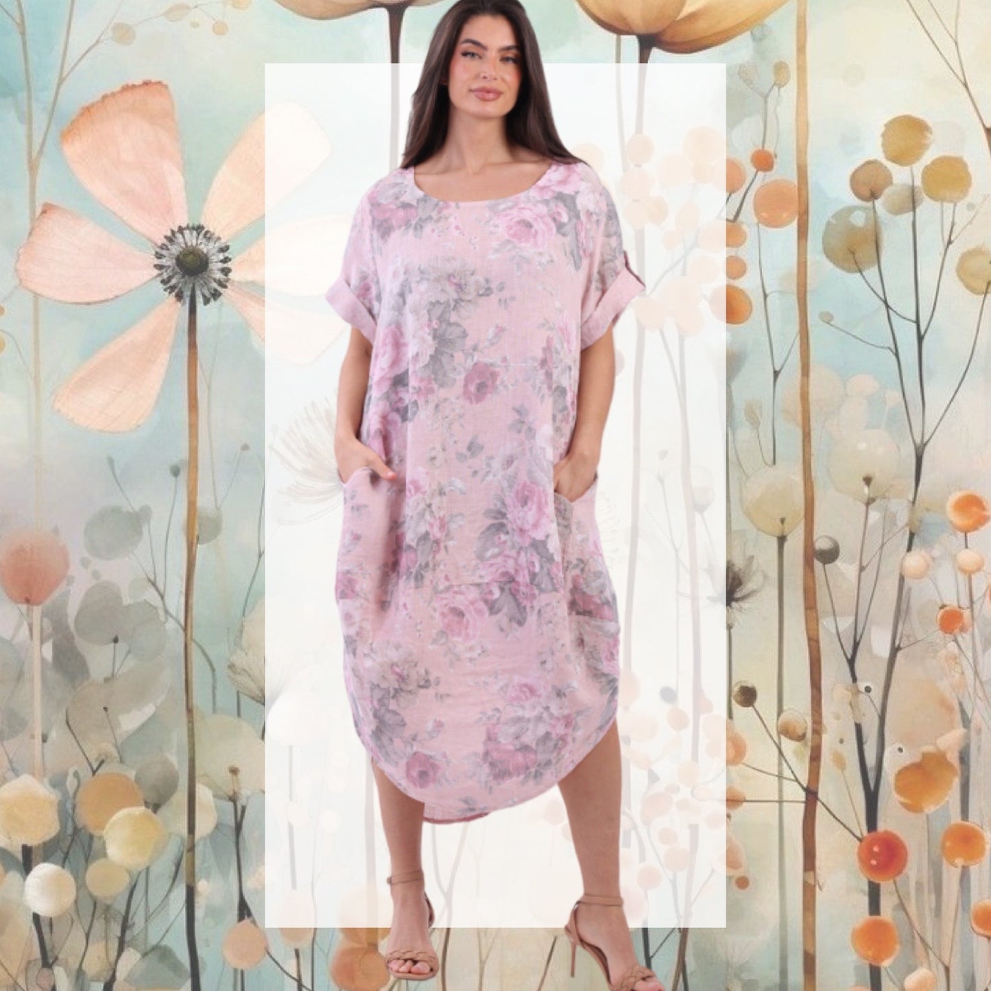 Tulip Style Antique Rose Linen Dress