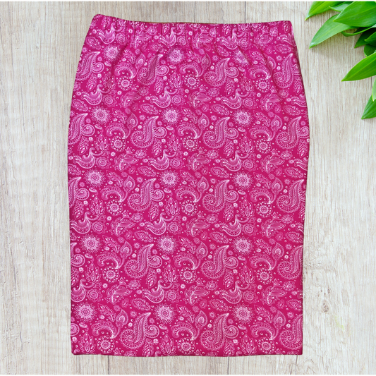 Cotton Lycra Tube Skirt Hot Pink Paisley