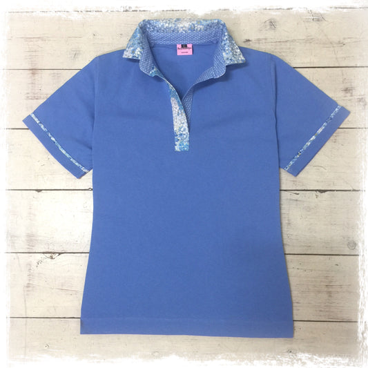 Blue Pansy Short Sleeve Polo Top